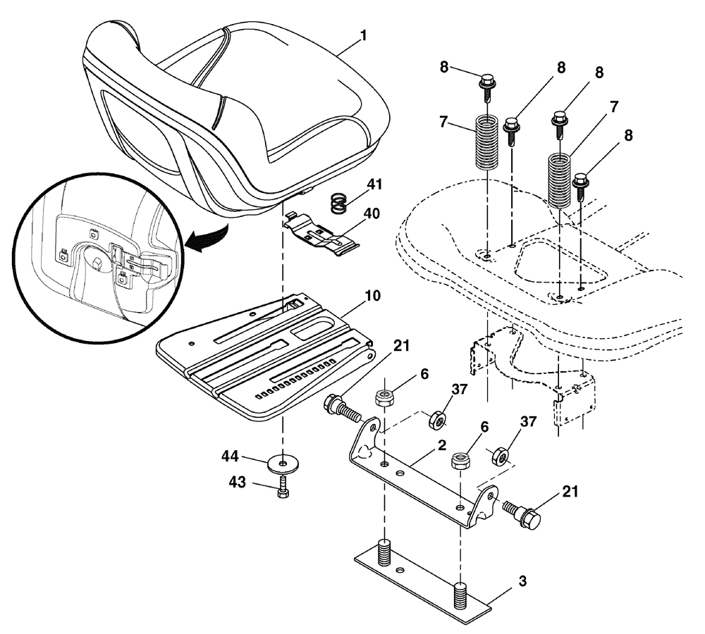 Seat Group (7800738seat) Diagram and Parts List for 7800738-96042010400 2011 Briggs and Stratton Lawn Tractor
